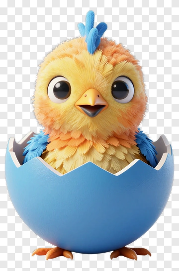 Cartoon Chick Hatching From A Blue Egg PNG