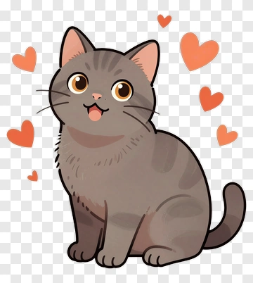 Cartoon Cat With Hearts PNG