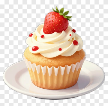 Cupcake With Strawberry And Cream PNG
