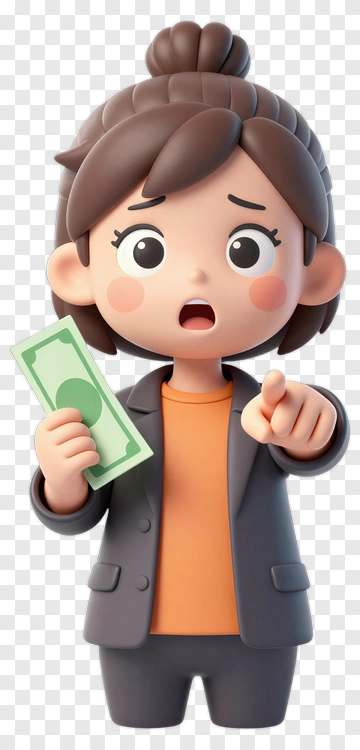 3D Cartoon Woman Holding Money And Pointing PNG