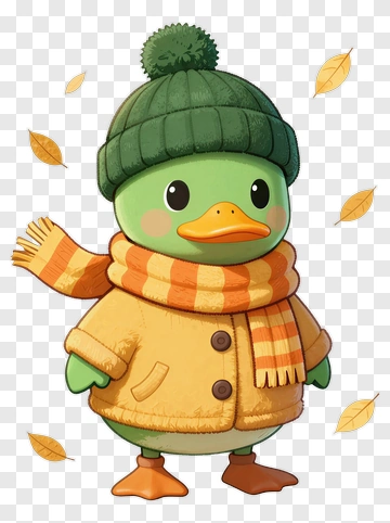 Cartoon Duck Wearing A Winter Coat And Hat PNG