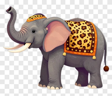 Cartoon Elephant With A Decorative Blanket PNG