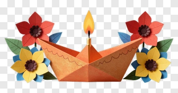 Colorful Paper Diya With Flowers PNG