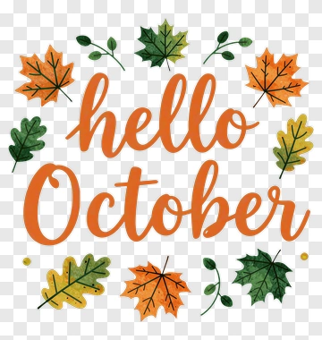 Hello October With Colorful Leaves PNG