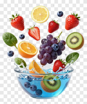 Colorful Fruit Bowl Splashing With Fresh Fruits PNG