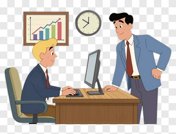 Businessman Talking To Employee At Office Desk PNG
