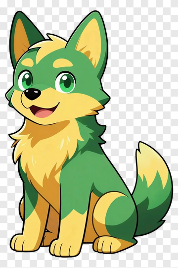 Cartoon Dog With Green And Yellow Fur PNG