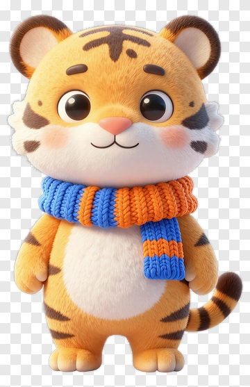 Cartoon Tiger Wearing A Knitted Scarf PNG