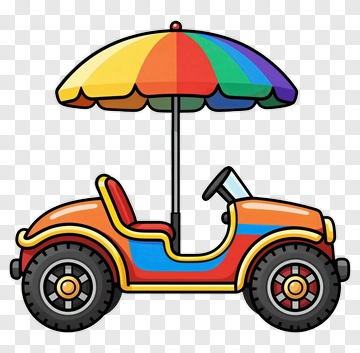 Colorful Cartoon Car With Umbrella PNG
