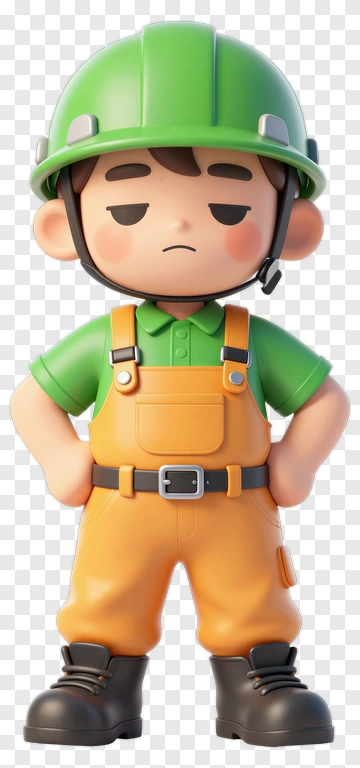 3D Construction Worker Standing With Arms Crossed PNG