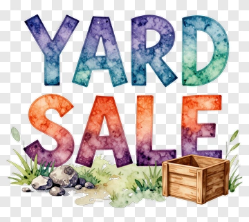 Yard Sale Sign With Box And Rocks PNG