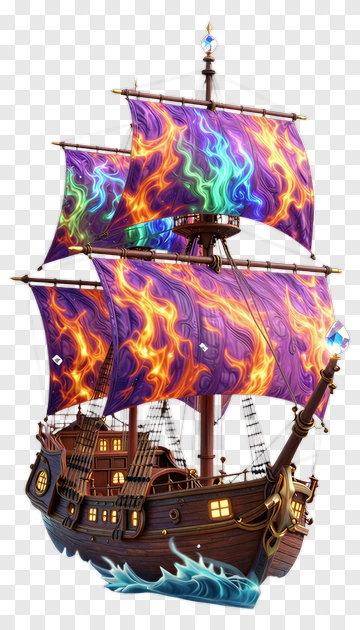 Fantasy Pirate Ship With Colorful Sails PNG