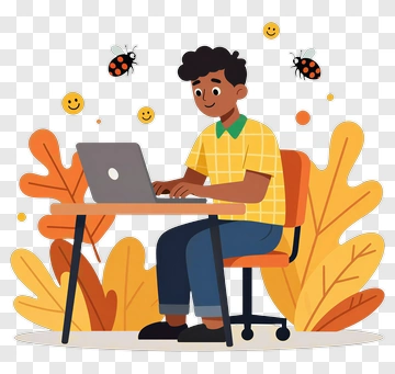 Boy Using Laptop In A Colorful Environment PNG