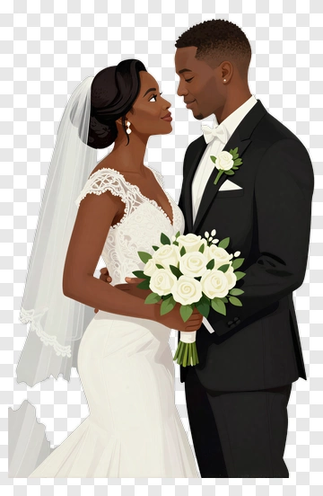 Wedding Couple Embracing With A Bouquet PNG