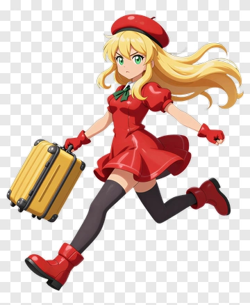 Anime Girl Running With A Yellow Suitcase PNG