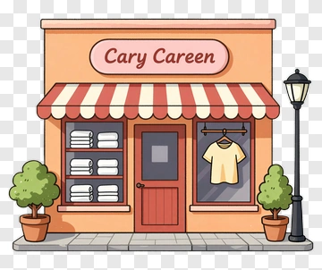 Cartoon Storefront With Clothing Display PNG