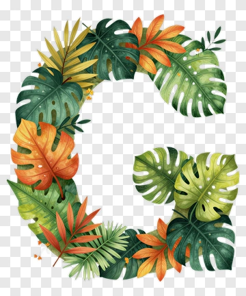 Colorful Leafy Letter C PNG