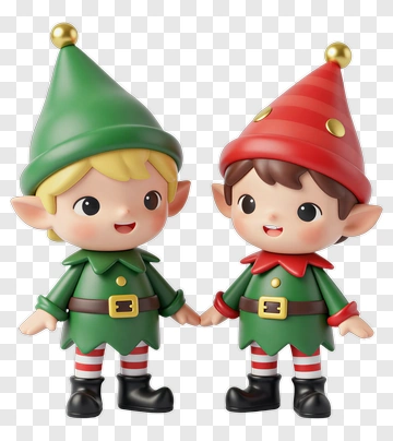 Cartoon Christmas Elves Holding Hands PNG