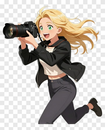 Anime Photographer Running With A Camera PNG