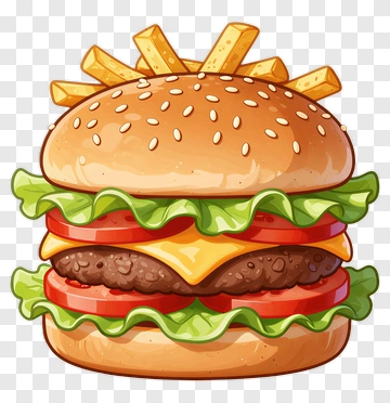 Delicious Hamburger With Fries PNG