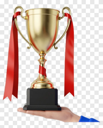 Gold Trophy With Red Ribbons PNG