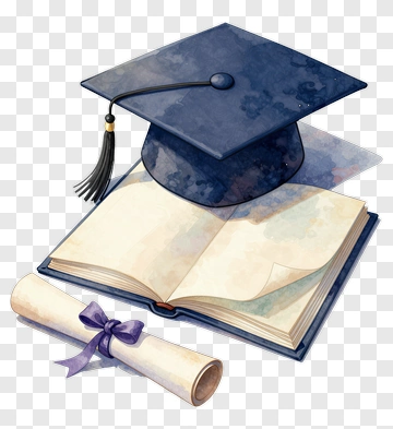 Graduation Cap And Open Book With Diploma PNG