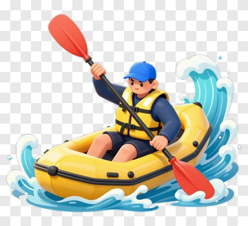 Cartoon Kayaker Paddling On Water PNG