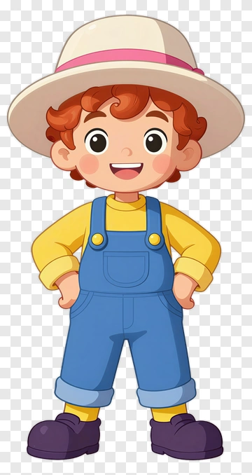 Cartoon Boy Wearing A Hat And Overalls PNG