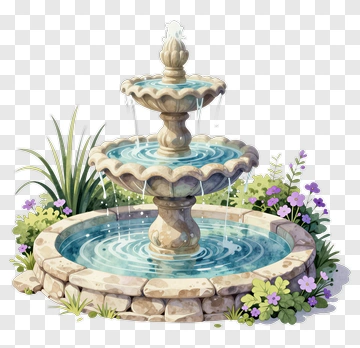 Garden Fountain With Flowing Water PNG