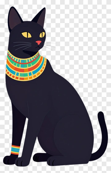 Cartoon Black Cat With Egyptian Necklace PNG