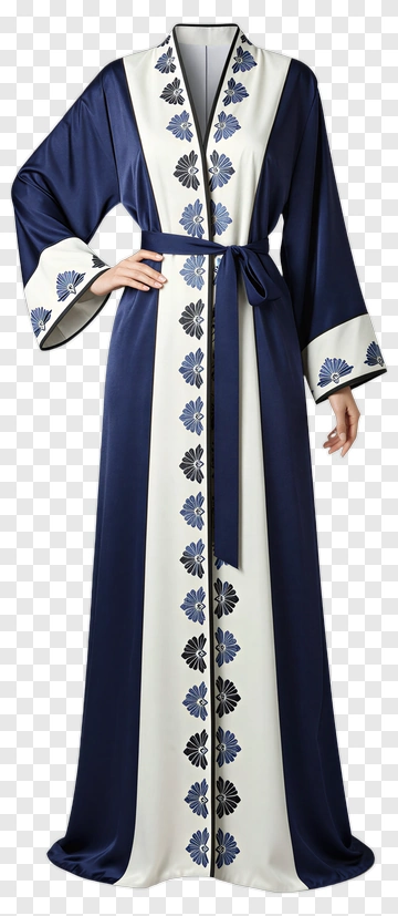 Elegant Navy And White Floral Robe PNG