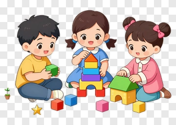Children Playing With Colorful Building Blocks PNG