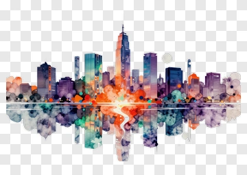 Colorful City Skyline Reflection PNG