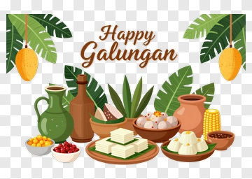 Happy Galungan Celebration With Traditional Foods PNG