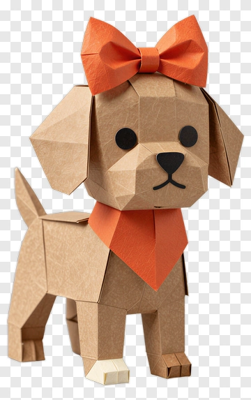 Paper Dog With Orange Bow PNG