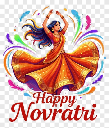Colorful Woman Dancing For Navratri Celebration PNG