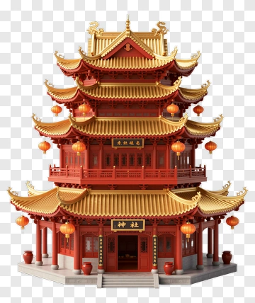 Traditional Chinese Pagoda With Lanterns PNG