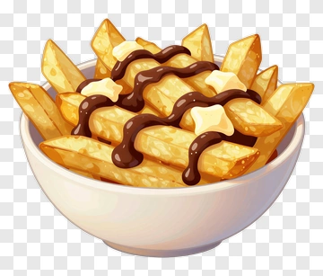 Bowl Of French Fries With Chocolate Sauce PNG