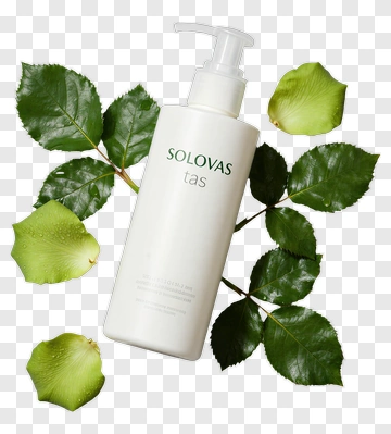 Solovas Skin Care Product With Green Leaves PNG