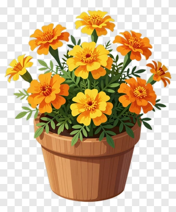 Colorful Marigold Flower Pot PNG