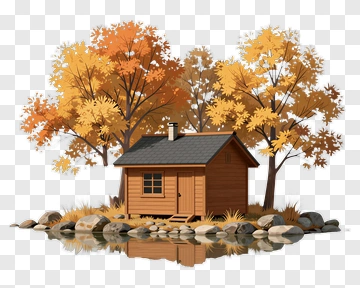 Autumn Cabin By The Water PNG