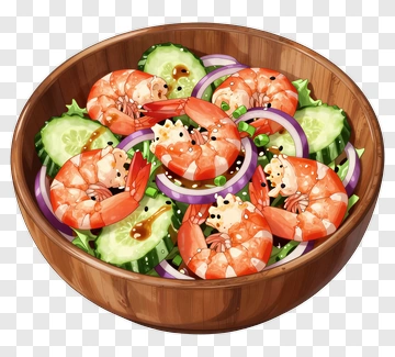Shrimp Salad In A Wooden Bowl PNG