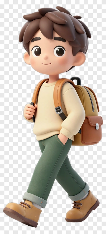 3D Boy Walking With Backpack PNG