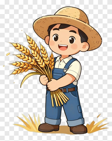 Cartoon Farmer Holding Wheat PNG