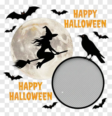Halloween Witch Flying On A Broom With A Full Moon PNG