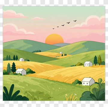 Scenic Countryside Landscape At Sunset PNG