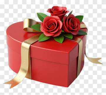 Red Heart-Shaped Gift Box With Roses PNG