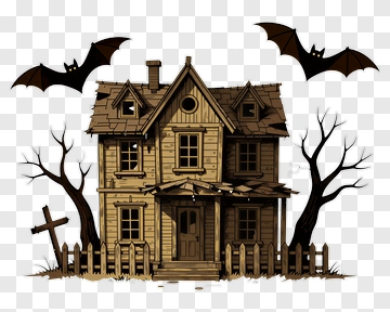 Haunted House With Bats PNG