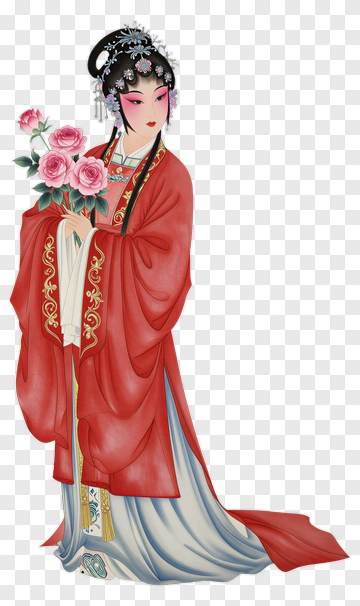 Traditional Woman Holding Roses PNG