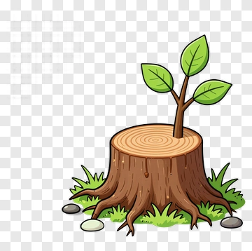 Cartoon Tree Stump With Sprouting Leaves PNG